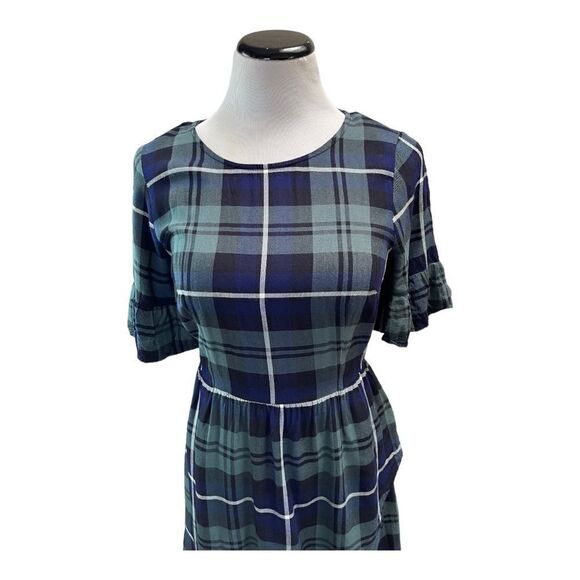 Speechless Green Blue White Plaid Dress Ruffle Sleeve Size M Faux Wrap Cowgirl - Picture 2 of 7